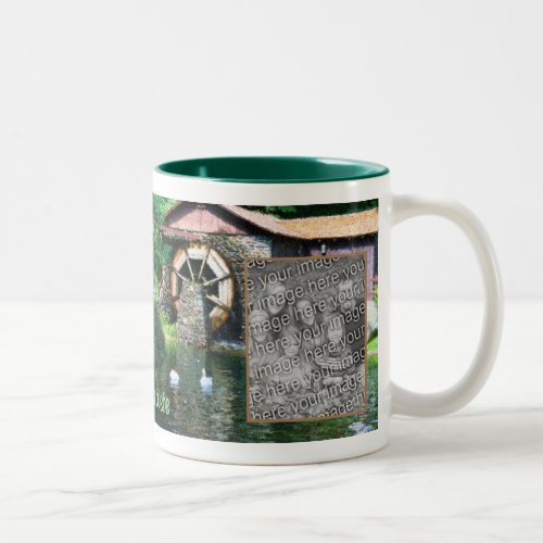 Water Wheel Duck Pond Painting Add Your Photo Two_Tone Coffee Mug