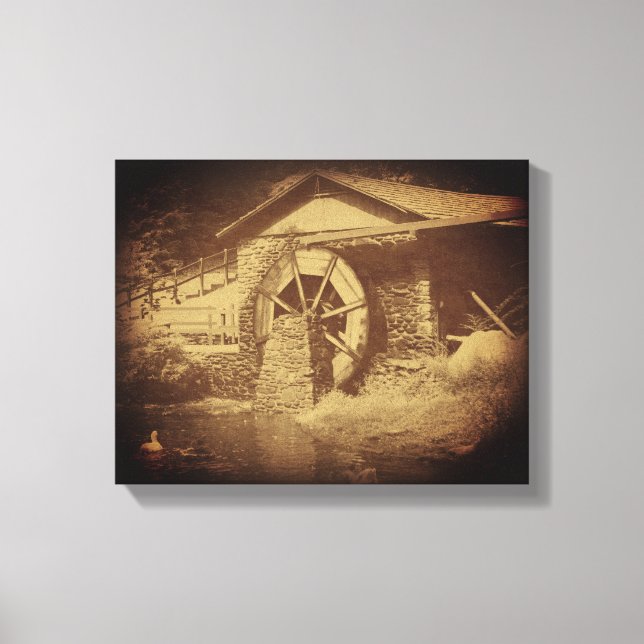 Water Wheel Duck Pond Vintage  Canvas Print (Front)