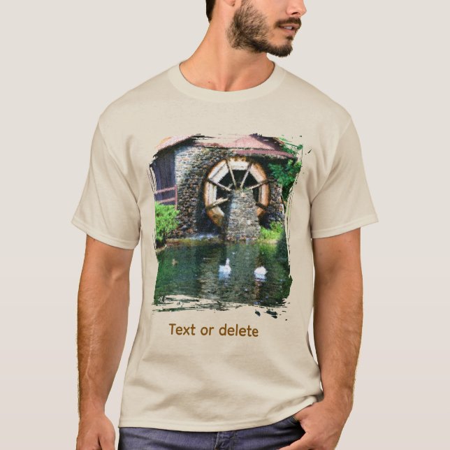 Water Wheel Pond Seurat Painting Art T-Shirt (Front)