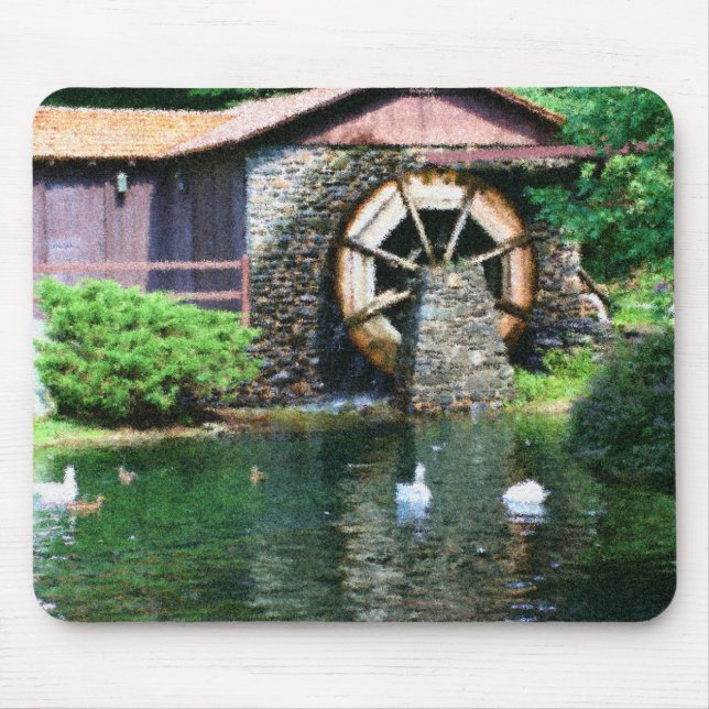 Water Wheel Pond Seurat Painting Mouse Pad (Front)