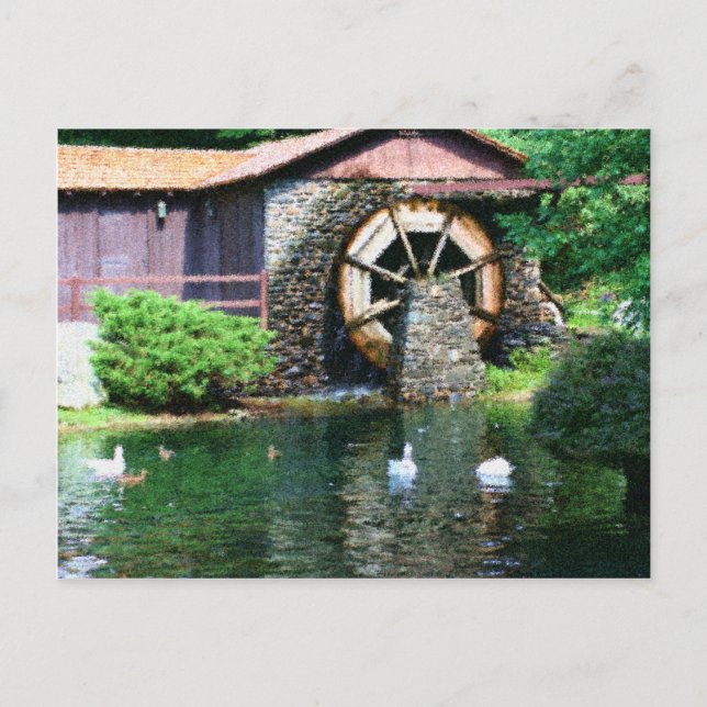 Water Wheel Pond Seurat Painting Postcard (Front)