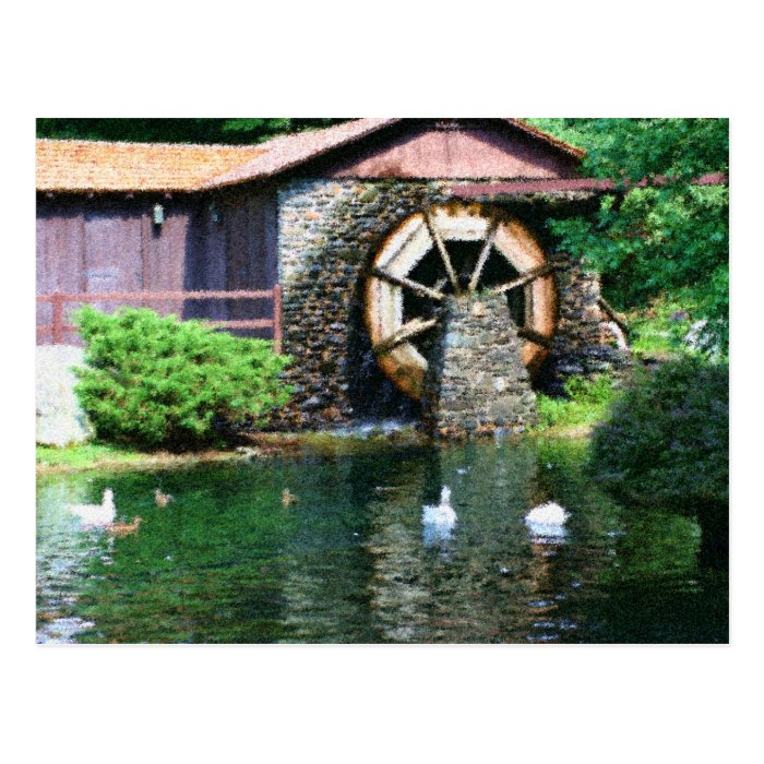 Water Wheel Pond Seurat Painting Postcard