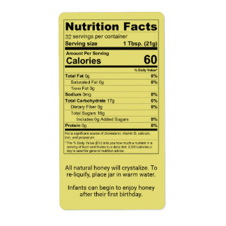 Water White Honey Jar Nutrition Facts Labels