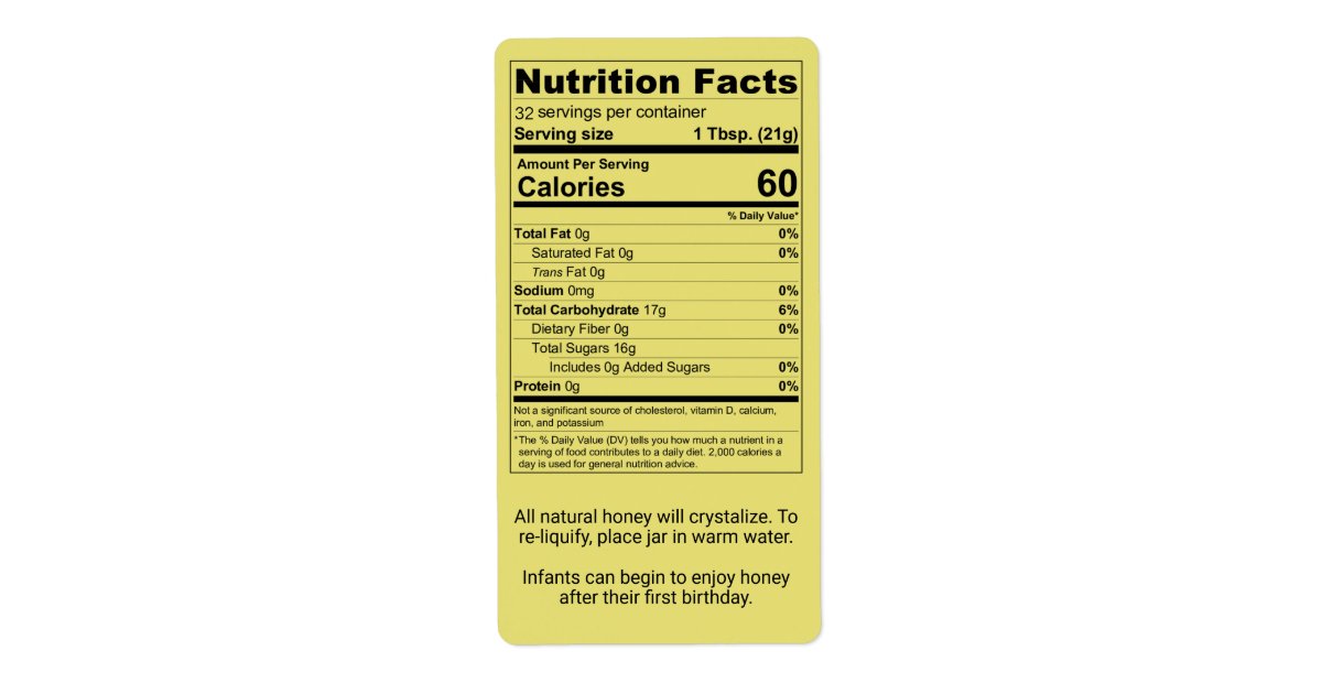Water White Honey Jar Nutrition Facts Labels | Zazzle