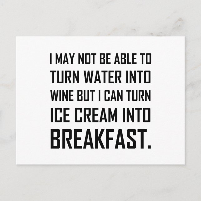 Water Wine Ice Cream Breakfast Joke Postcard (Front)