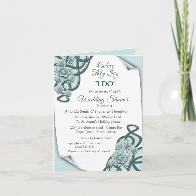 Water-wise Succulents in Mint blue Couple Shower Invitation (Front)