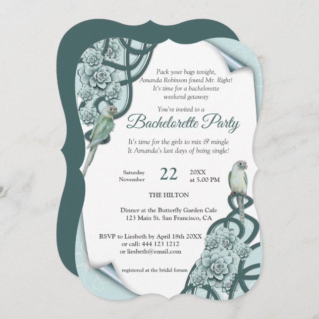 Water-wise Succulents in Mint blue / Pine Green Invitation (Front/Back)
