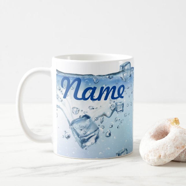 Water with Ice cubes Personalized Coffee Mug, Cup (With Donut)