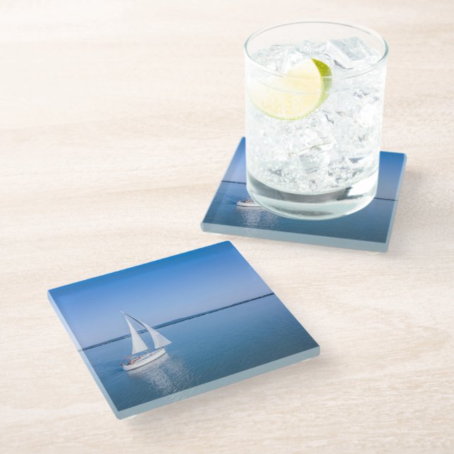 Water | Yacht at Lake Balaton Lake Hungary Glass Coaster (Angled)