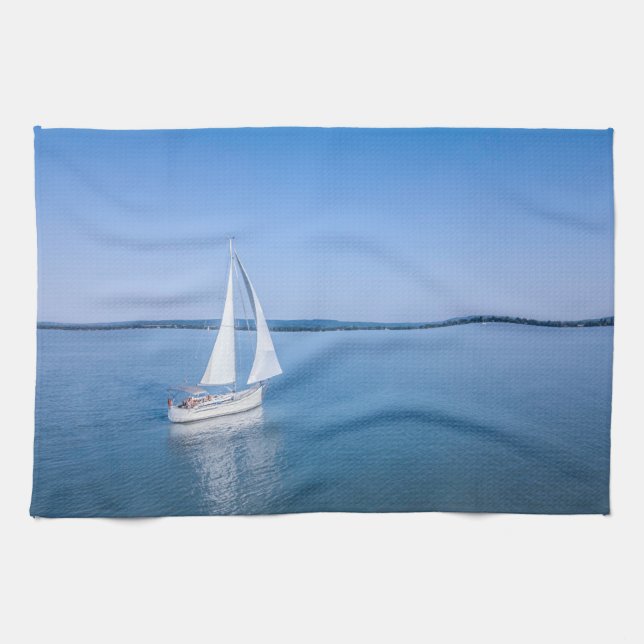 Water | Yacht at Lake Balaton Lake Hungary Kitchen Towel (Horizontal)