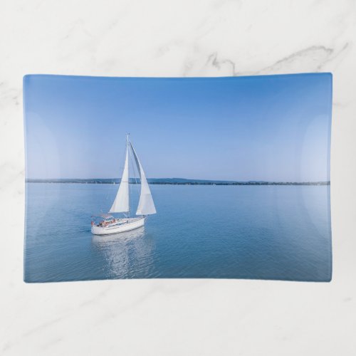 Water  Yacht at Lake Balaton Lake Hungary Trinket Tray