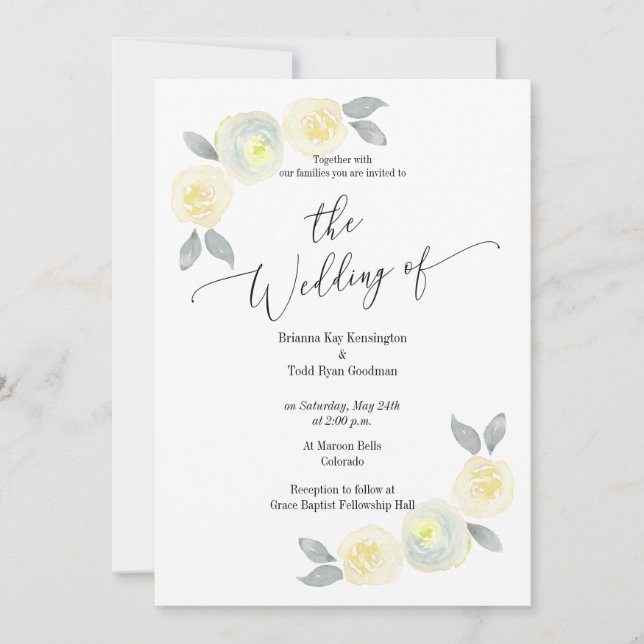 Water Yellow and Gray Wedding Invitation (Front)