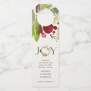 Waterbottle foliage joy wreath corporate holiday bottle hanger tag