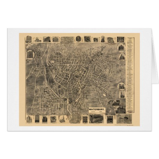 Waterbury, CT Panoramic Map - 1899 Cards (Front Horizontal)