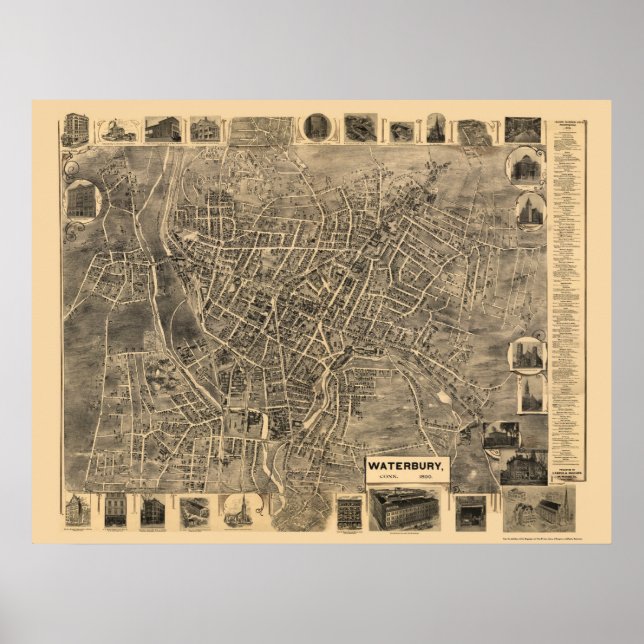 Waterbury, CT Panoramic Map - 1899  Poster (Front)