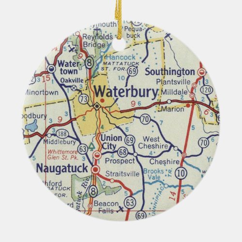 Waterbury CT Vintage Map Ceramic Ornament