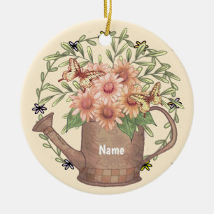 Watercan Pink Daisy Ceramic Ornament