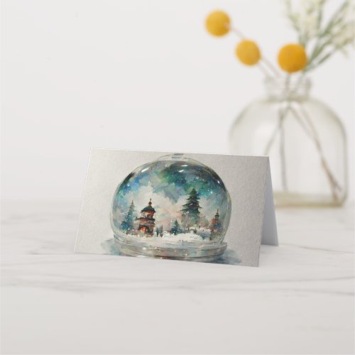 Waterclor Snowglobe at Christmas Place Card