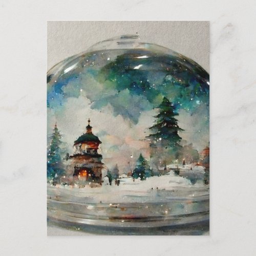 Waterclor Snowglobe at Christmas Postcard