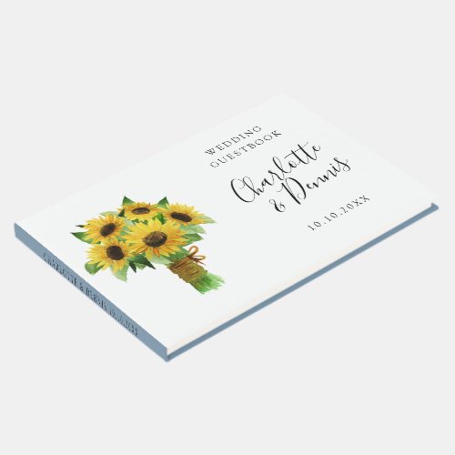 waterclor sunflower bouquet wedding guest book