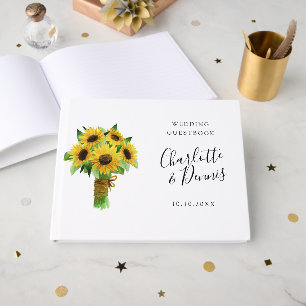 waterclor sunflower bouquet wedding guest book