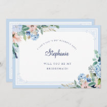 Watercol Floral Blue Pink Elegant Bridesmaid Invitation