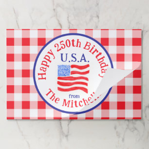 Watercolo 250 Birthday USA Flag Red Check Placemat