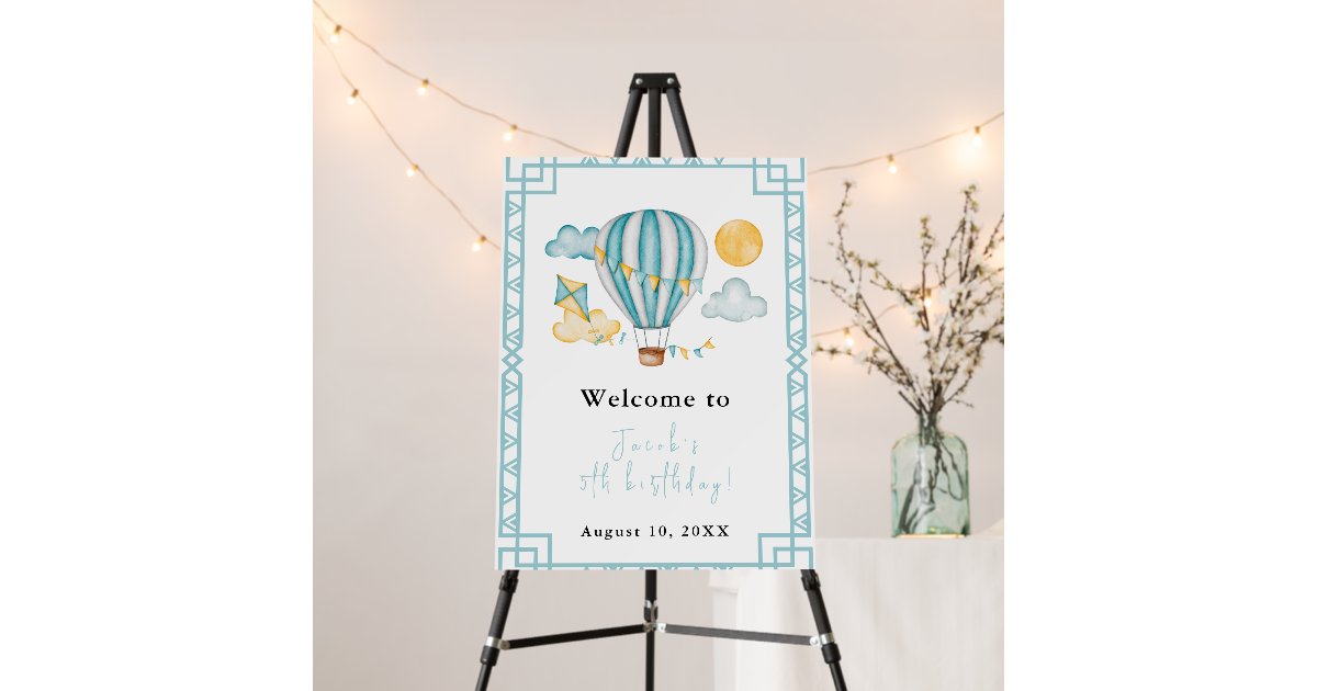Watercolo Hot Air Balloon Kid 5th Birthday Party Foam Board | Zazzle