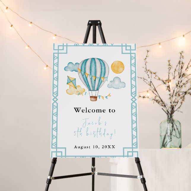 Watercolo Hot Air Balloon Kid 5th Birthday Party Foam Board (In Situ (Stand))