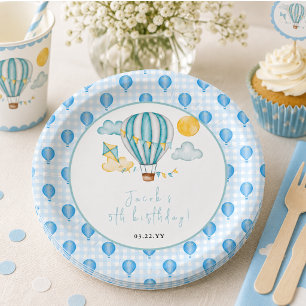 Watercolo Hot Air Balloon Kid 5th Birthday Party Paper Plates