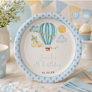 Watercolo Hot Air Balloon Kid 5th Birthday Party Paper Plates