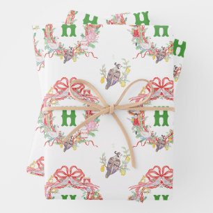 Watercolor 12 Days of Christmas Monogram Crest Wrapping Paper Sheets