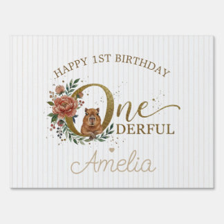 Watercolor 1st Birthday Baby Capybara Sign