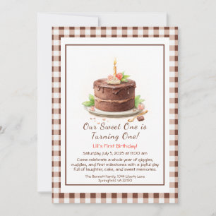 Watercolor 1st Birthday Invitation - Cake chocolat