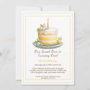 Watercolor 1st Birthday Invitation - Cake yellow