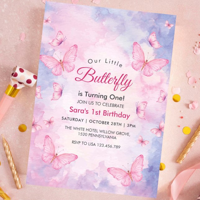 Watercolor 1st Birthday Litlle Butterfly Party Invitation (Creator Uploaded)