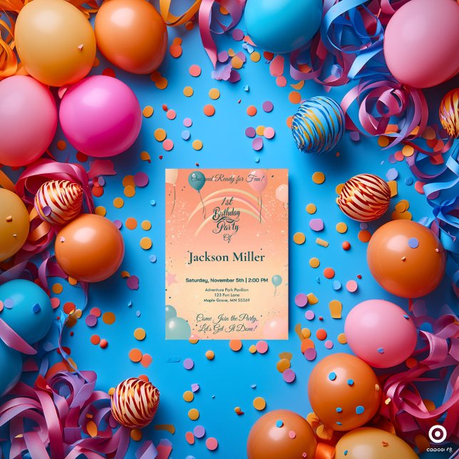 Watercolor 1st Birthday Party Invitation with Ball (Creator Uploaded)