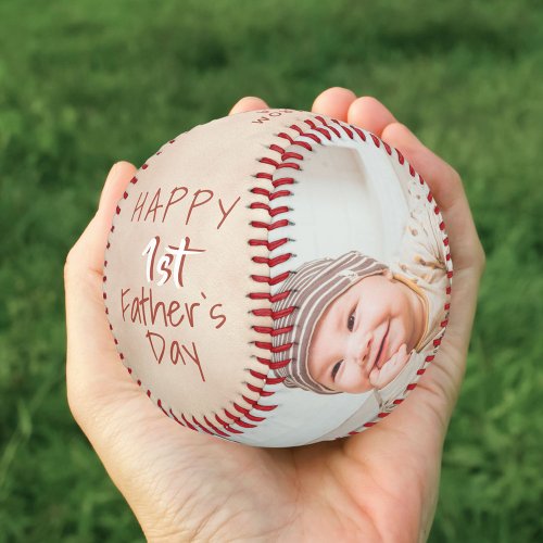 Watercolor 1st Fathers Day Script 2 Photos Baseball