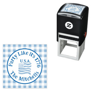 Watercolor 250 Bday USA Flag Red Check PARTY 1776 Self-inking Stamp