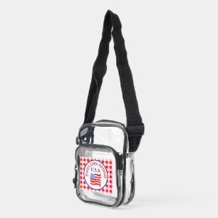 Watercolor 250 Birthday USA Flag Red Check Clear Crossbody Bag