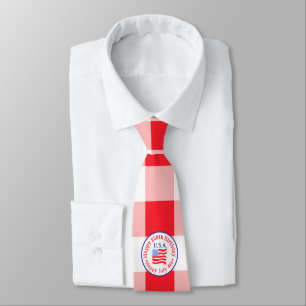 Watercolor 250 Birthday USA Flag Red Check July 4 Neck Tie