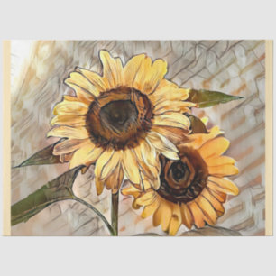 Watercolor 2 Glossy Sunflowers Elegant Collection Tissue Paper
