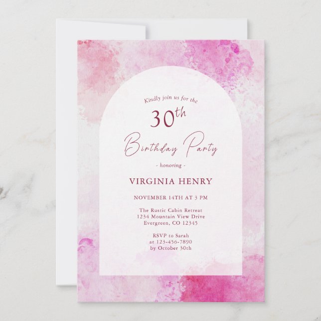 Watercolor 30th Birthday Invitation (Front)