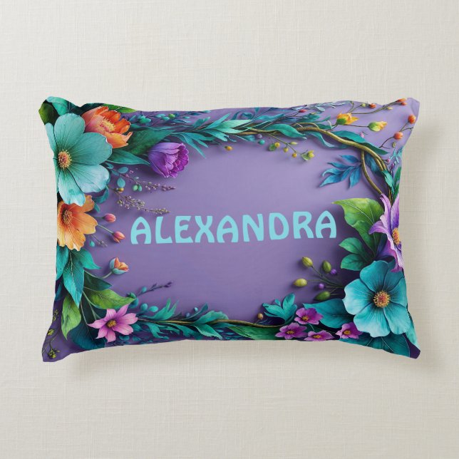 Watercolor 3D Flowers Frame 44 Accent Pillow (Front)