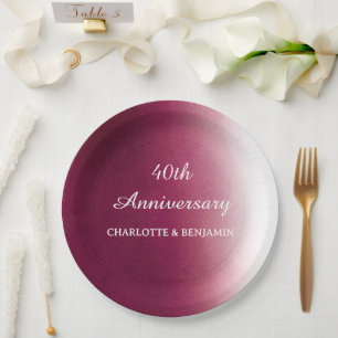Watercolor 40 years Anniversary Ruby Wedding Paper Plates