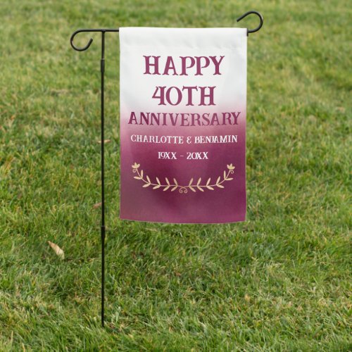 Watercolor 40th Anniversary Ruby Wedding Garden Flag