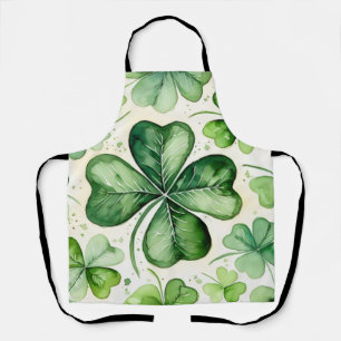Watercolor 4 Leaf Clover Lucky Shamrock Irish Erin Apron