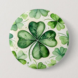 Watercolor 4 Leaf Clover Lucky Shamrock Irish Erin Button