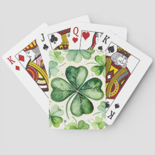 Watercolor 4 Leaf Clover Lucky Shamrock Irish Erin Poker Cards