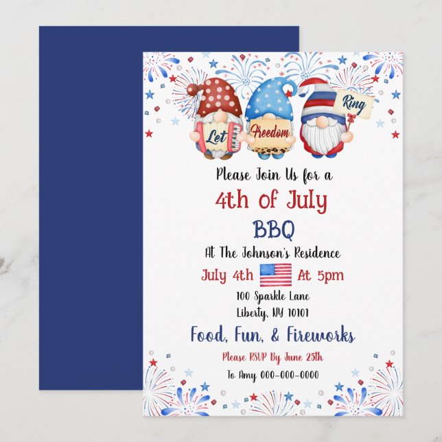 Watercolor 4th of July Barbeque Party Invitation (Front/Back)